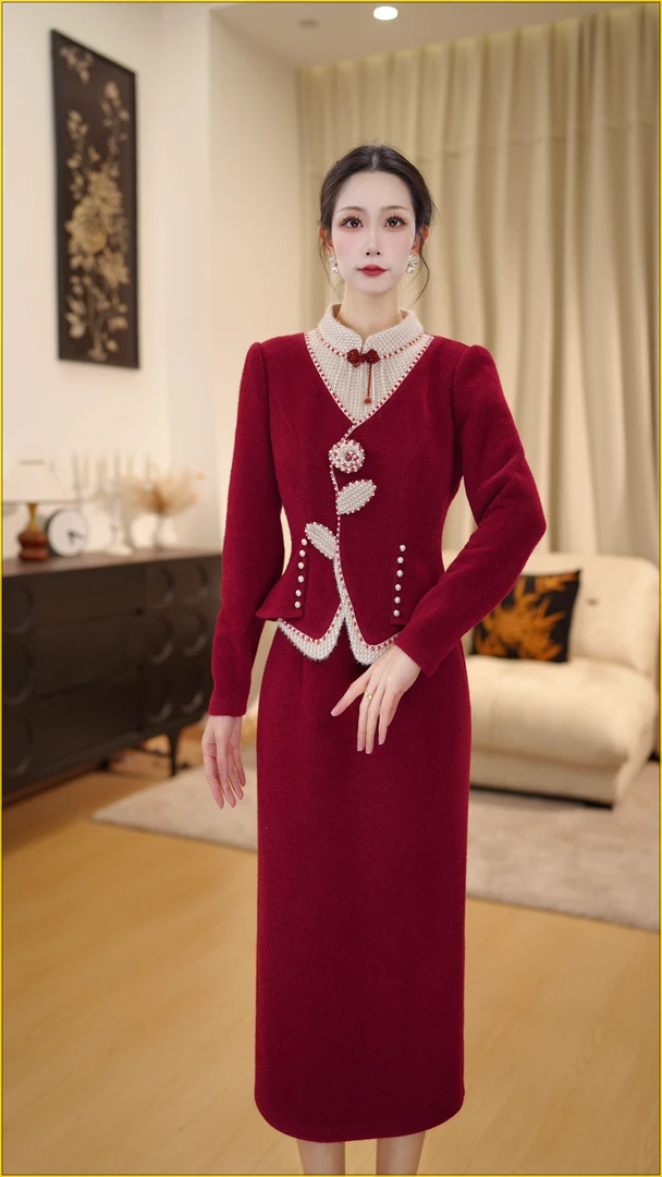 【 DLS5Q396】加毛加厚新中式轻奢冬季款收腰显瘦高端精致连衣裙