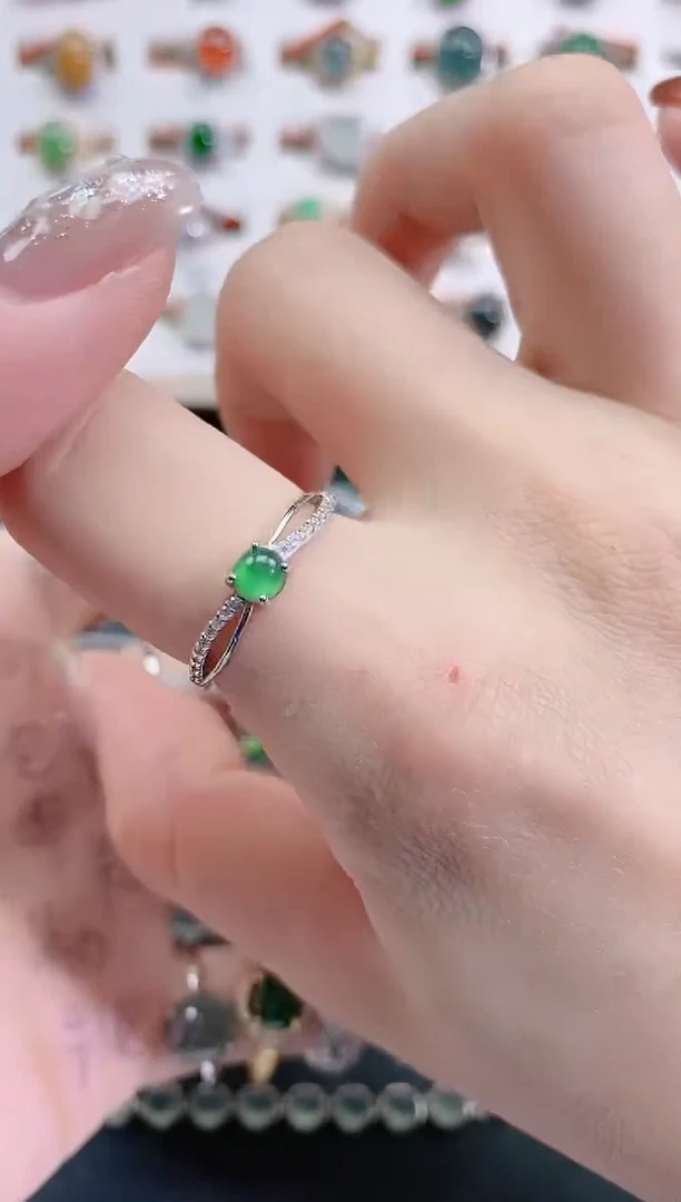 银S925镶嵌戒指翡翠天然翡翠