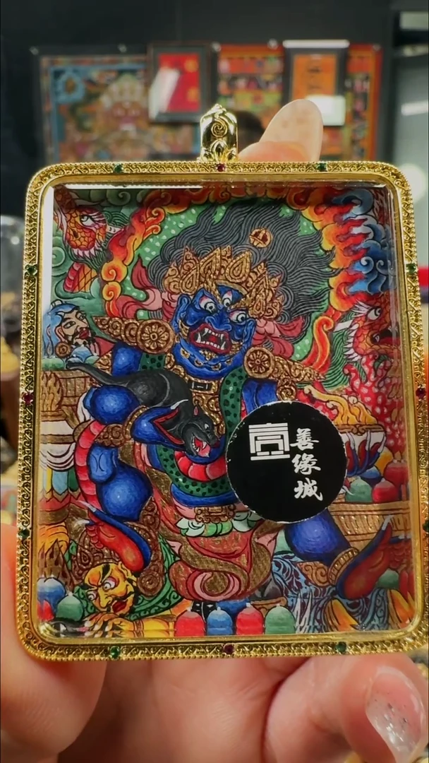 吊坠壹善缘城手绘唐卡黑C