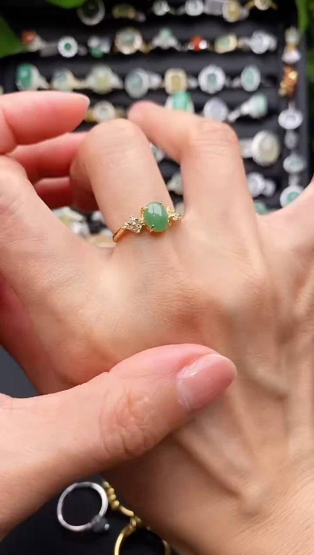 【闪购商品】翡翠戒指银S925镶嵌缅甸翡翠A货11   5-2