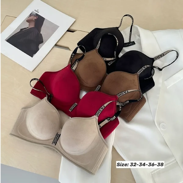 聚拢显大调整型内衣无痕无钢圈女秋冬丝绒字母肩带平胸小胸专用