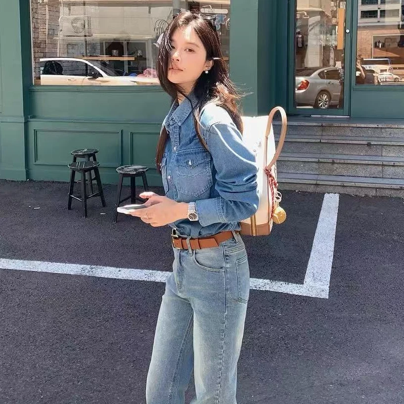 2025年秋冬新款刺绣真口袋牛仔衬衫宝剑头袖口原版高品质上衣衬衣