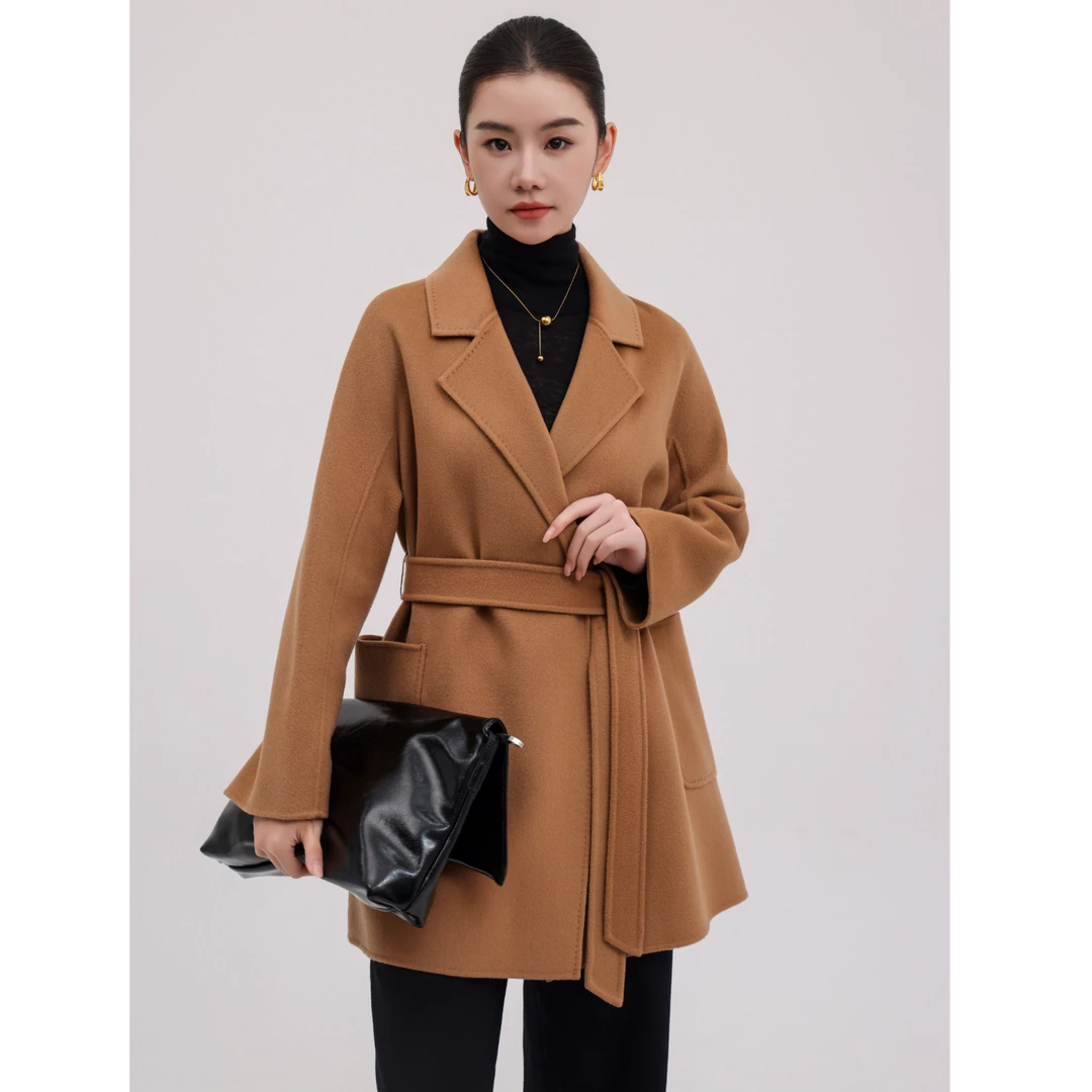 先后SHEIHOO 羊绒100%时尚轮廓羊绒大衣气质中空工艺毛呢9122