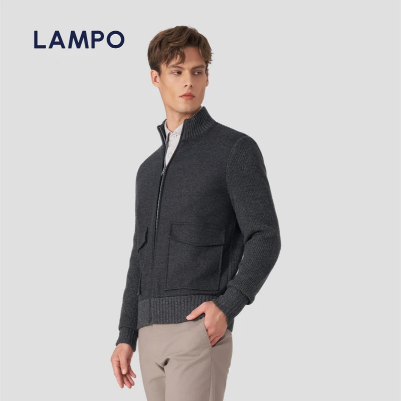 LAMPO/蓝豹【反季款】男灰色立领外套打底羊毛羊绒针织保暖休闲长袖