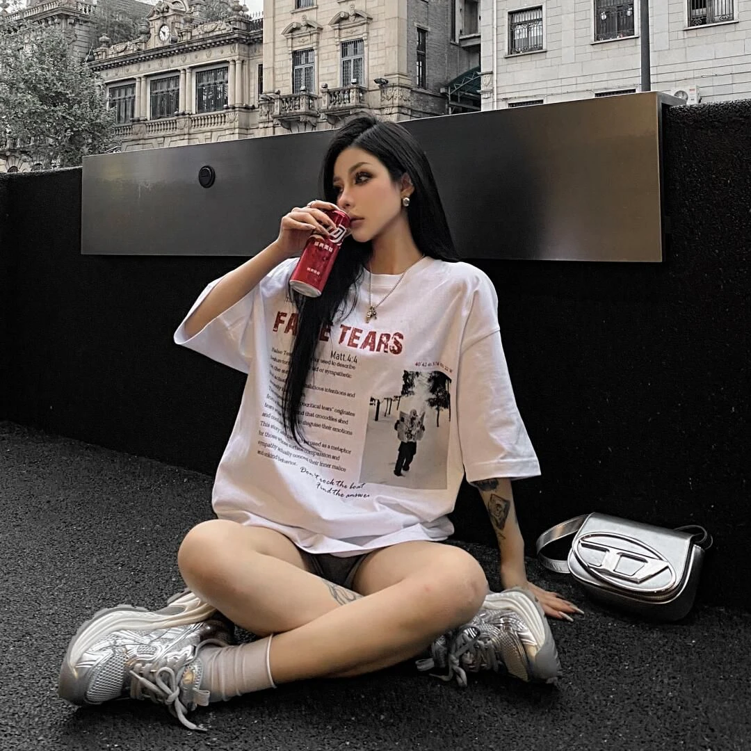 潮牌美式复古印花短袖t恤新款夏季设计感小众宽松休闲半袖上衣ins