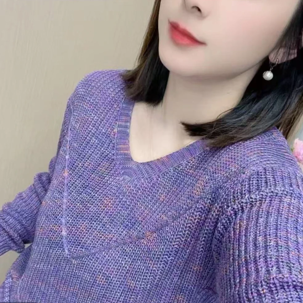 2025年新款百搭宽松单穿上衣v领韩版彩棉针织衫60