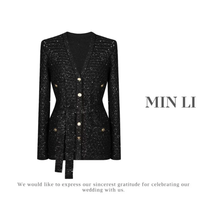 【 MIN LI 】设计师款小香重工针织V领长袖开衫