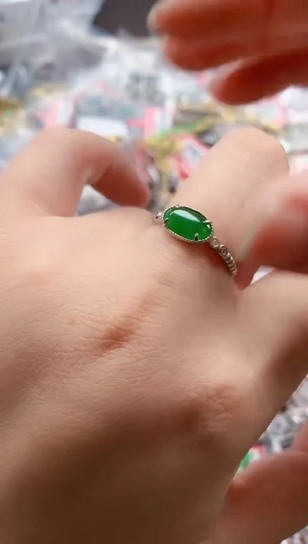 银S925镶嵌戒指翡翠天然A货缅甸翡翠