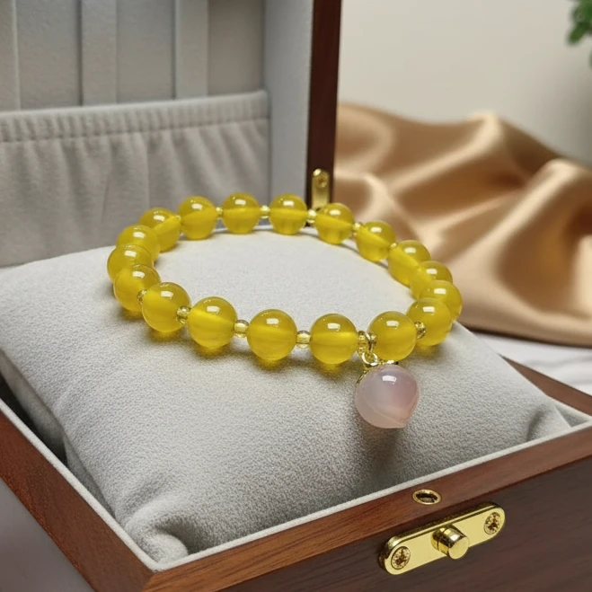 新中式黄玛瑙蜜桃盐源玛瑙手链S148