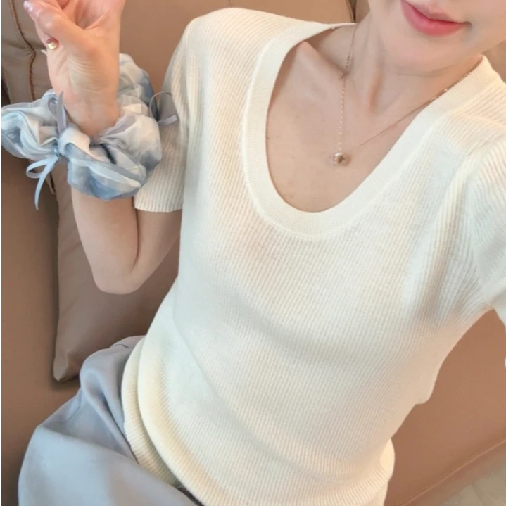 MOSIIU纾【白月光】纯欲百搭夏季显瘦圆领针织T恤