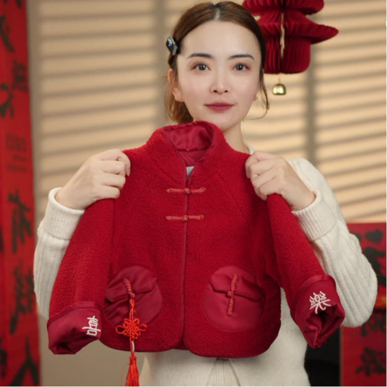现货中式冬季红色加厚中国风设计师保暖喜庆拜年服1257秋冬