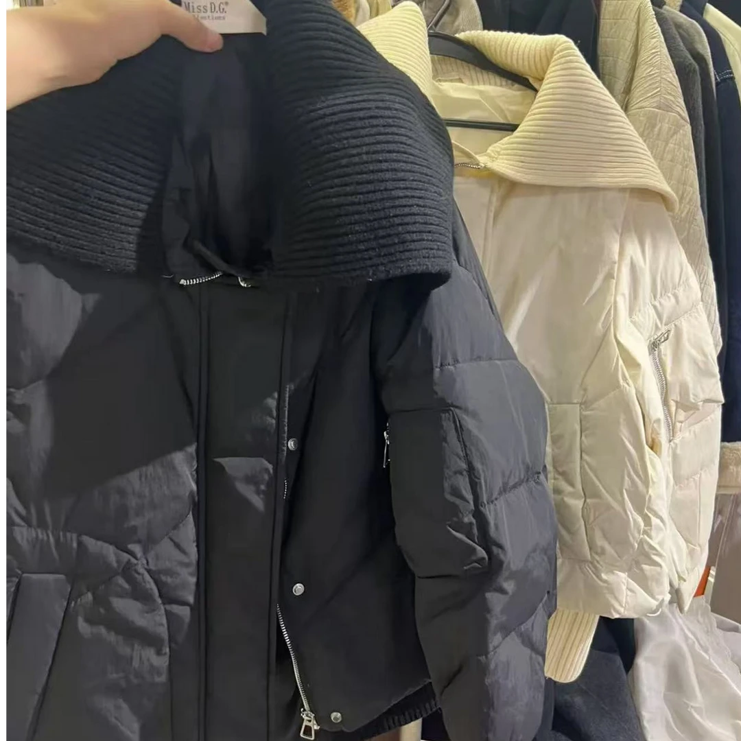 清-针织拼接翻领短款棉服外套-1915