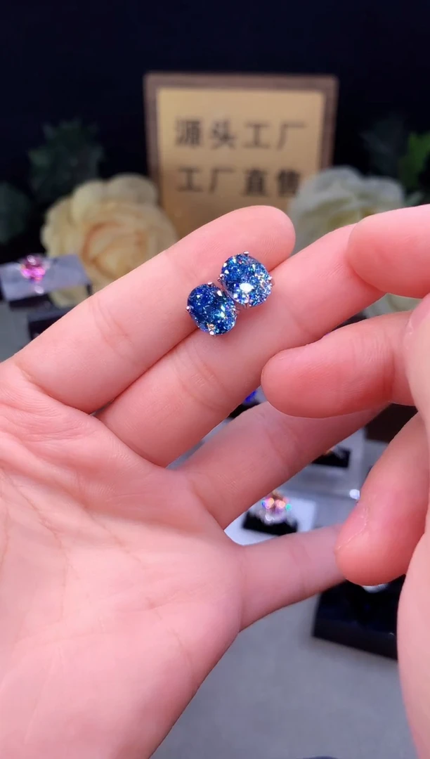 银S925镶嵌耳钉海蓝宝石1020