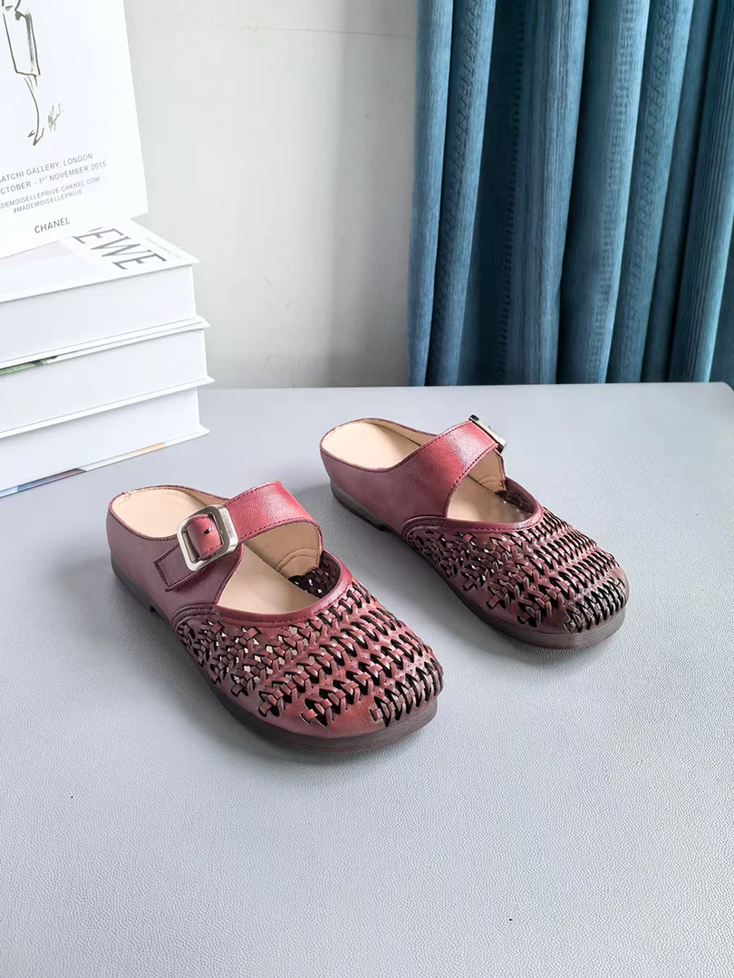 8567头层牛皮复古手工半拖凉鞋