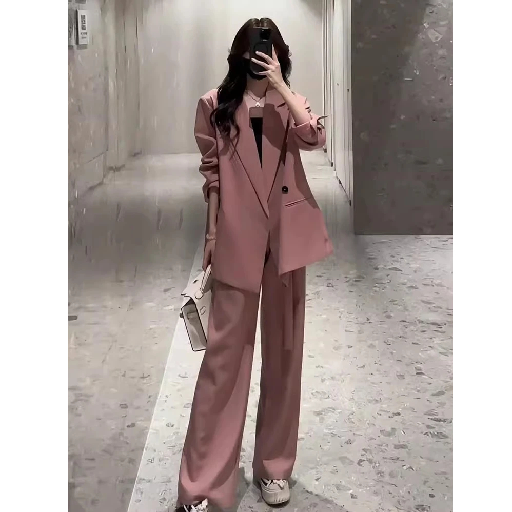 2025大码时尚宽松高级感西装套装女春秋御姐范廓形西装阔腿裤套装