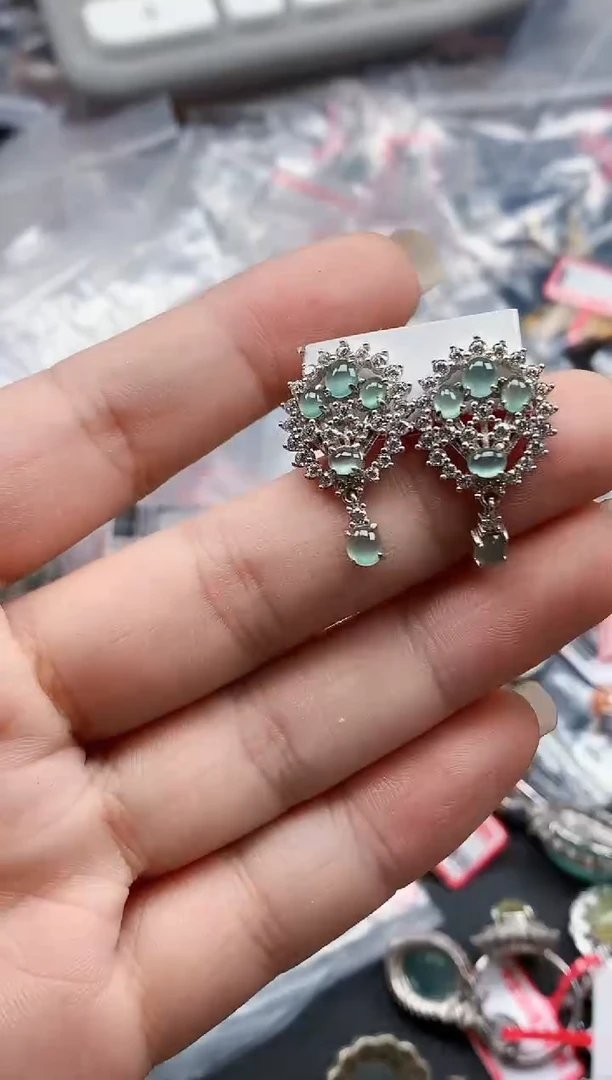 银S925镶嵌戒指翡翠天然A货缅甸翡翠