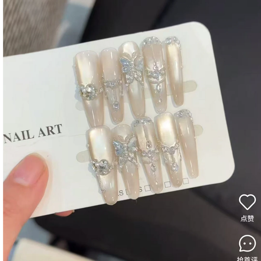 蝴蝶锆石--纯手工夏日繁花似锦法式穿戴甲显白美甲
