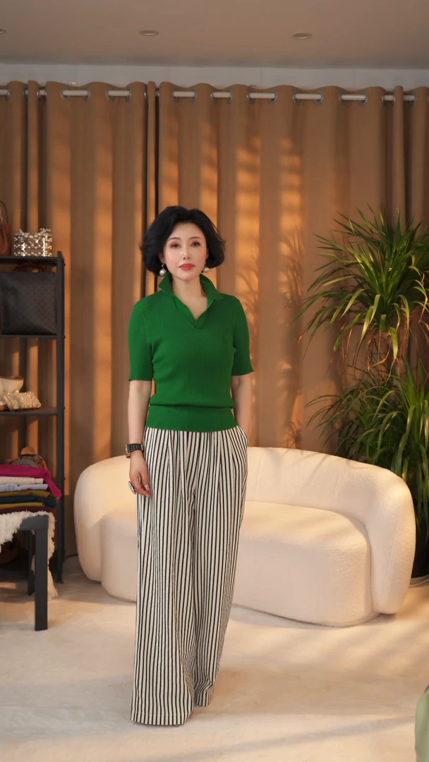 【楠姐专享】太古里定制松紧条纹落地裤24033