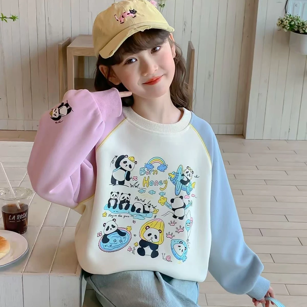 女童卫衣春秋款2025新款洋气童装小女孩春季圆领上衣儿童薄款春装