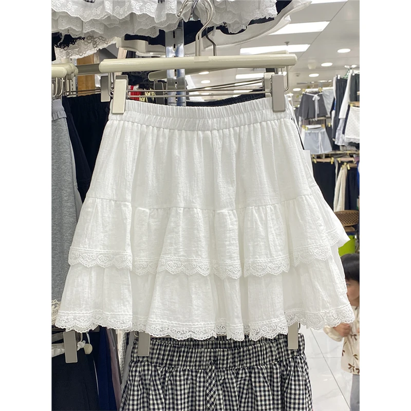 白色蕾丝蛋糕短裙女夏季2025新款高腰小个子蓬蓬a字芭蕾风半身裙