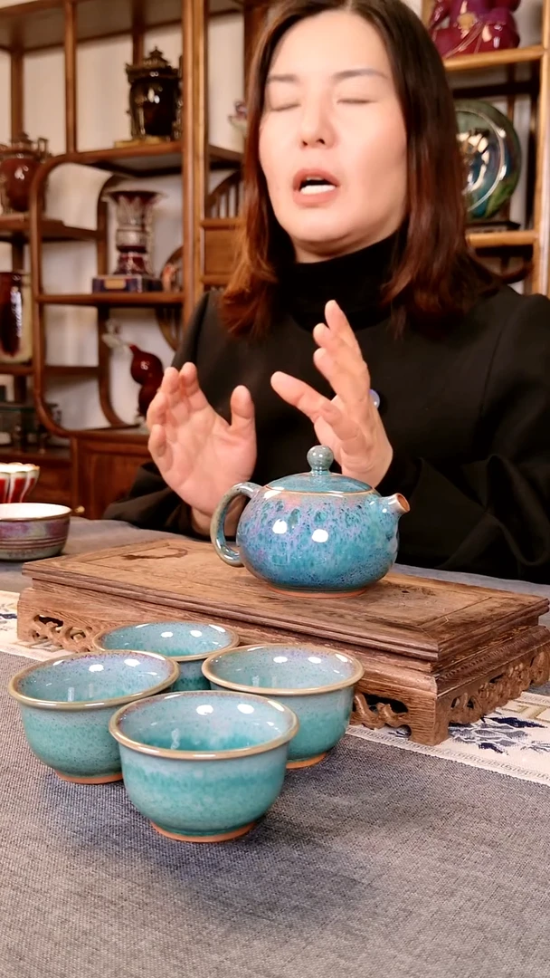 瓷片西施壶一壶四杯 土魂钧瓷