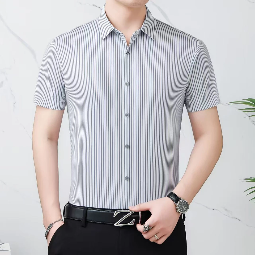 8690条纹款男士无痕短袖~夏季新款简约百搭衬衫