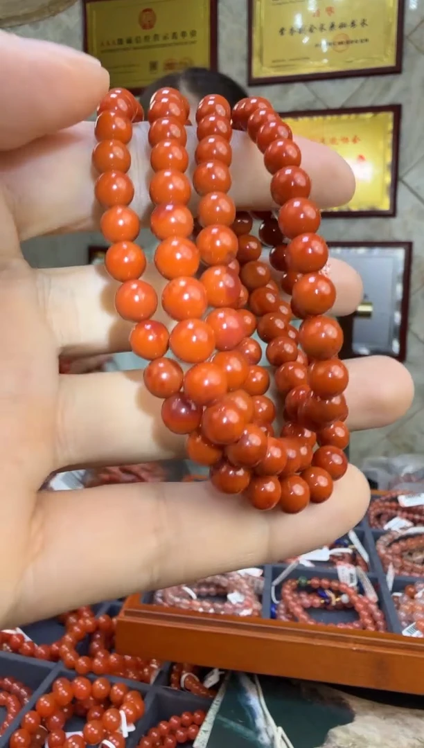 手串未镶嵌南红玛瑙柿子红多圈6mm