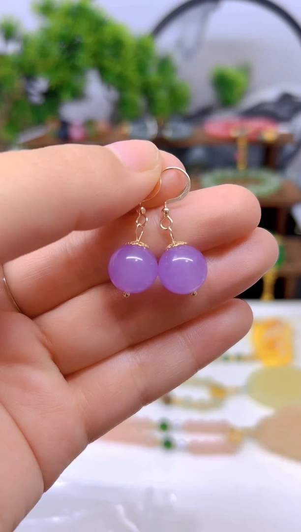 翡翠14K金镶嵌耳饰E795