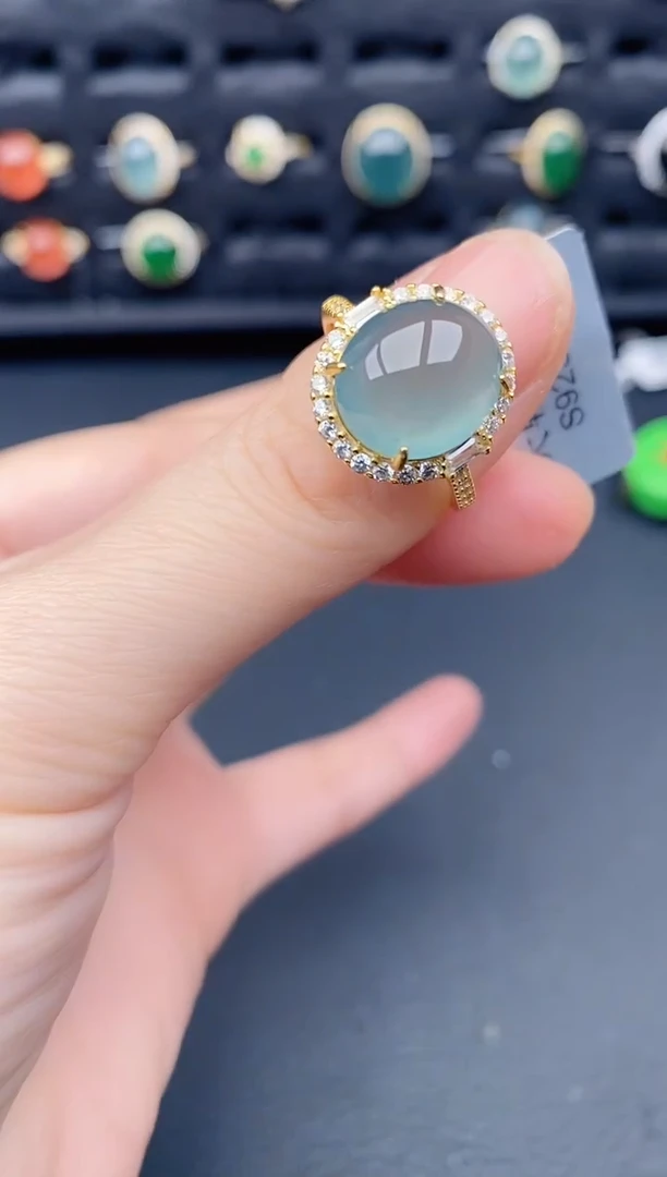 银S925镶嵌戒指翡翠天然a货翡翠485