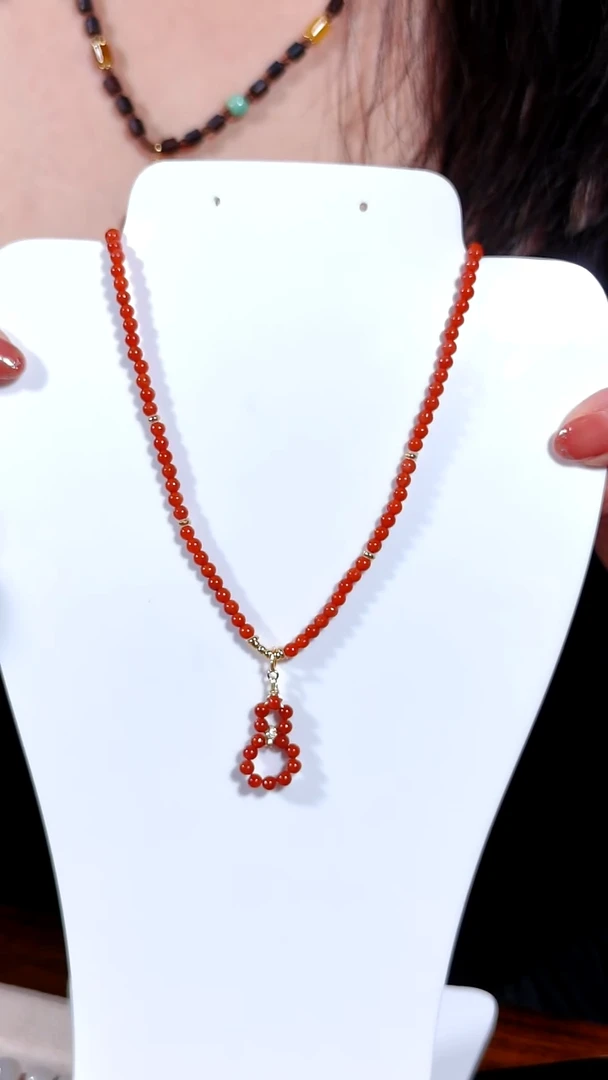 银S925镶嵌满色满肉柿子红南红玛瑙项链