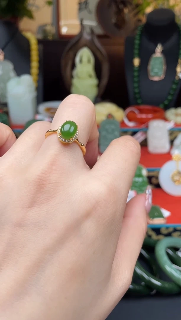 和田玉戒指银S925镶嵌戒指 f069