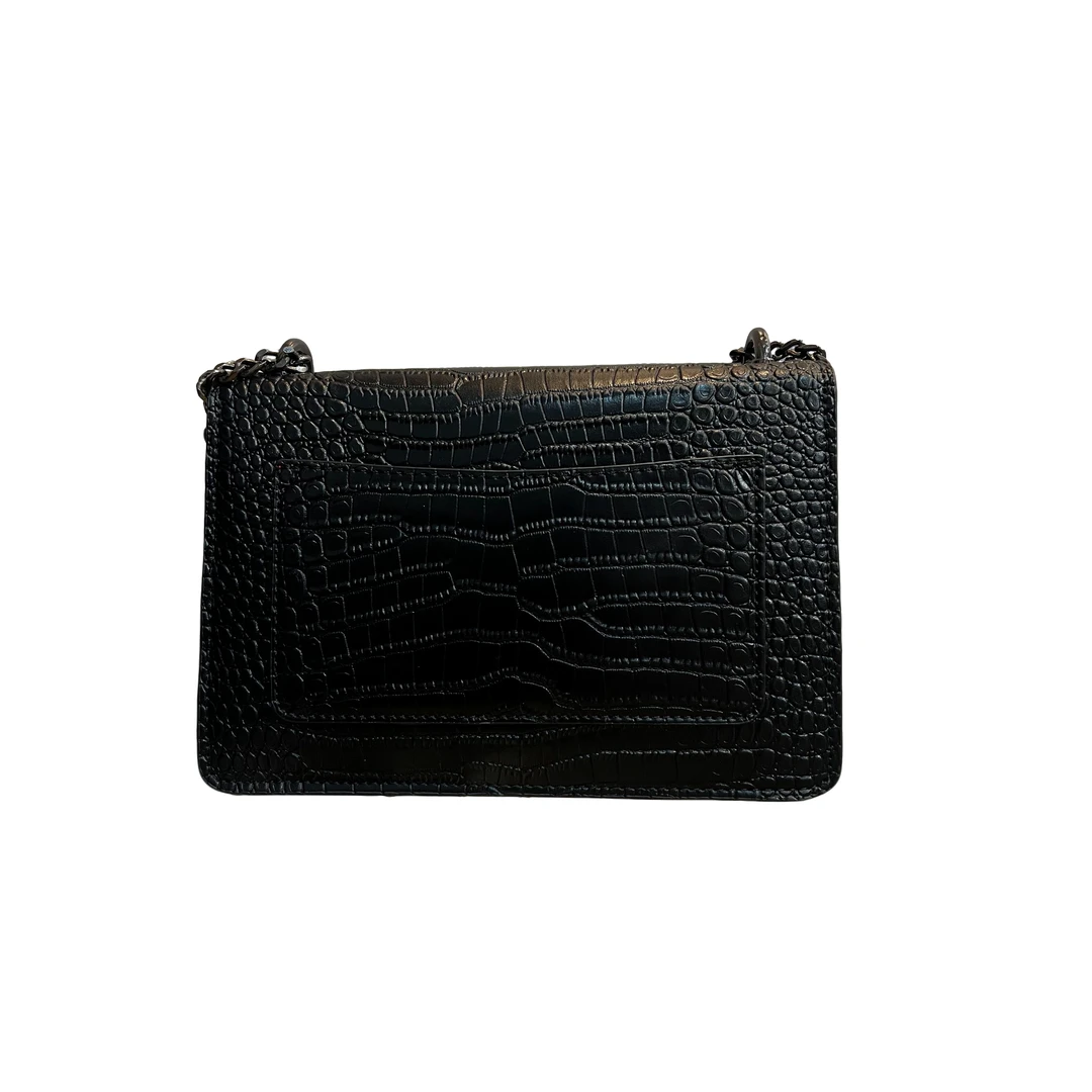 TOLEX2025新款时尚百搭手工鳄鱼纹女包黑白色22cm