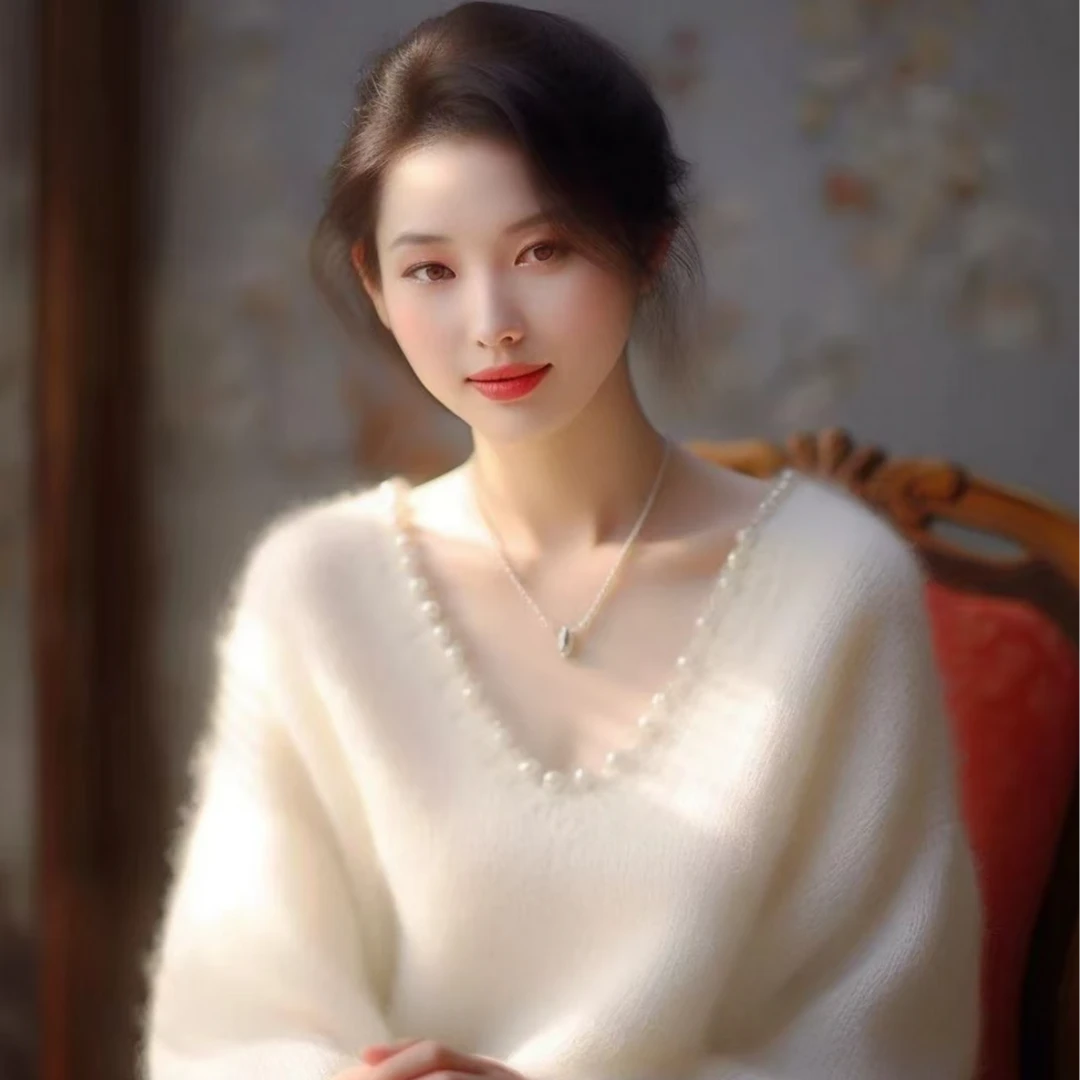 短款厚款长袖V领宽松型法式毛衣kk