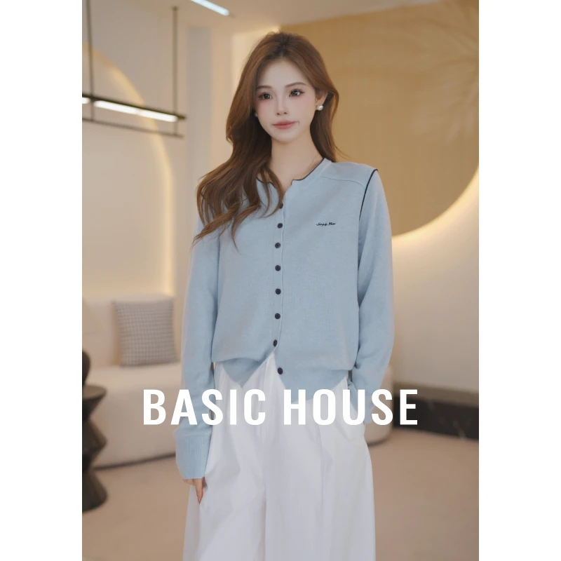 Basic House/百家好秋季新款宽松LOGO圆领休闲针织衫B1195B5X692