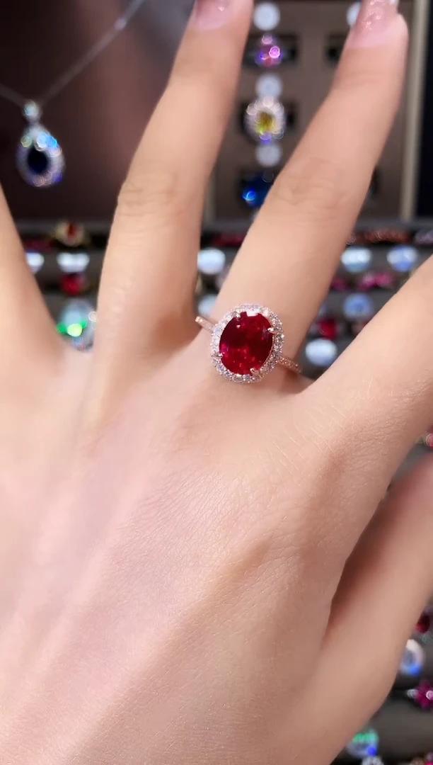 银S925镶嵌戒指红宝石810玫瑰金