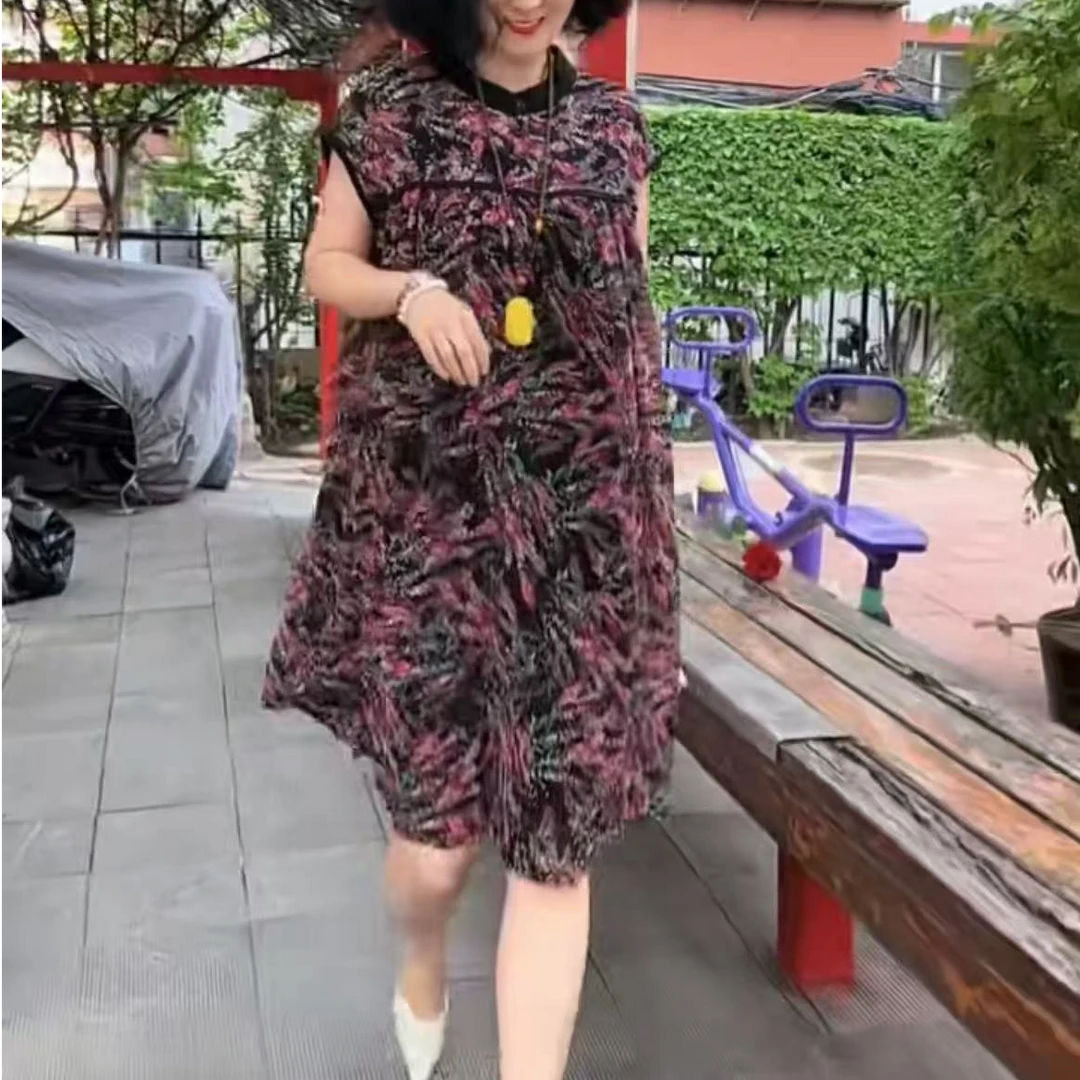 夏季时尚宽松套头拼接花连衣裙~