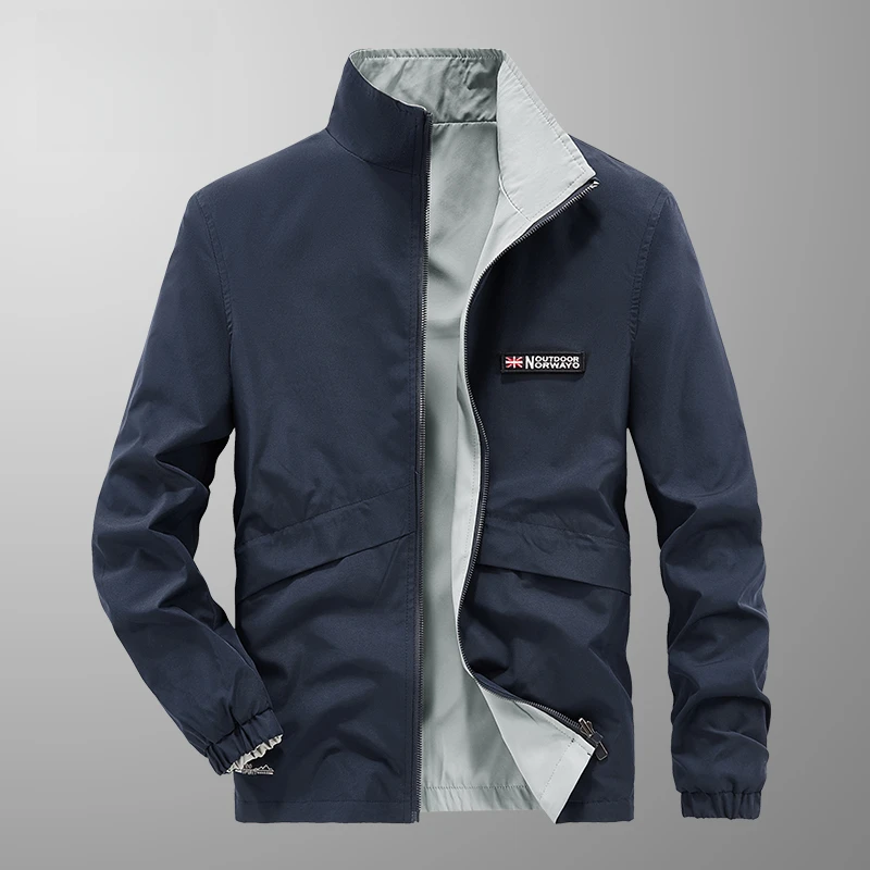 男士时尚百搭双面穿立领夹克春秋季商务休闲运动宽松透气防风外套