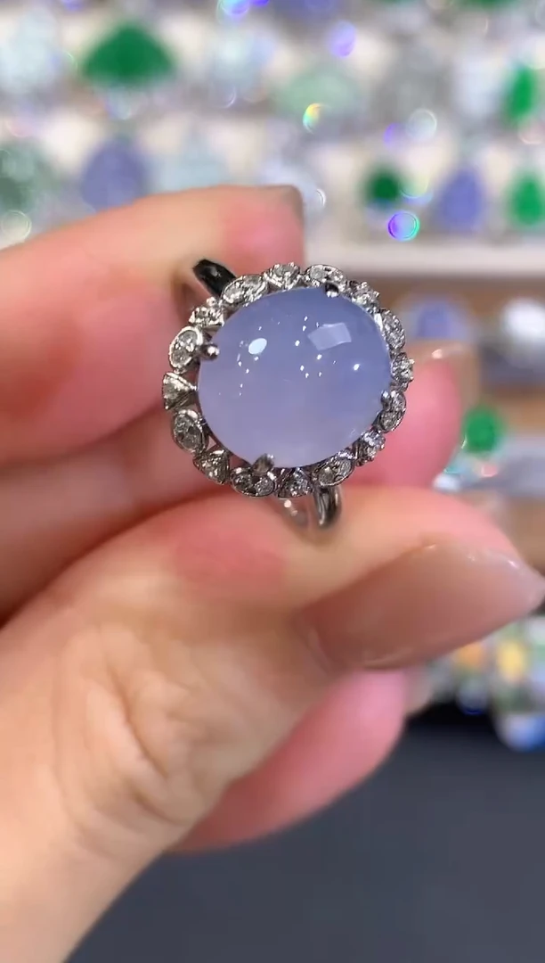 18K金镶嵌戒指翡翠a120紫货有色差