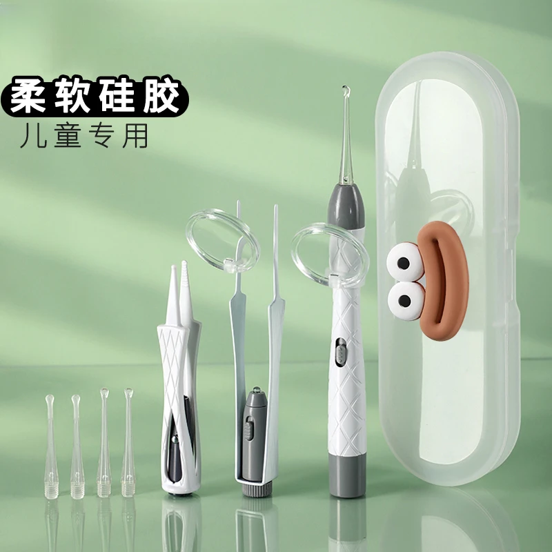 掏耳家用抠扣挖耳朵宝宝挖耳勺软头耳屎儿童用安全镊子发光带灯