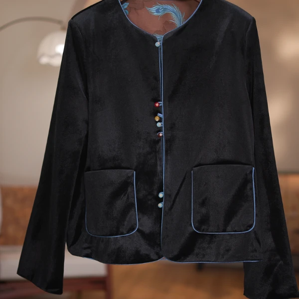 A-26108时尚宽松显瘦双面穿上衣凤舞鸾叶