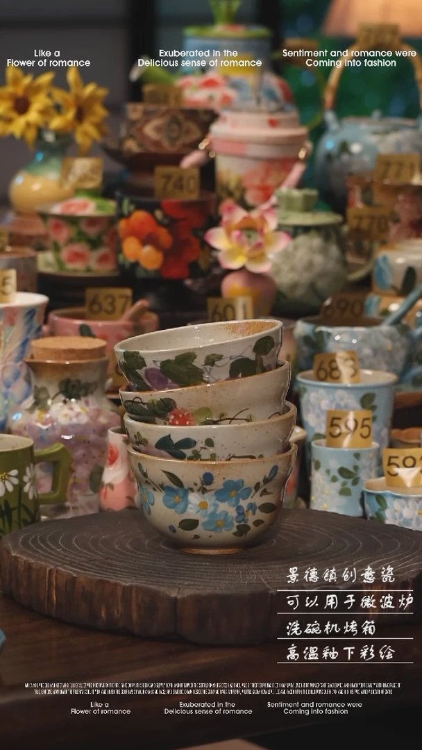 陶瓷四件套景德镇高温釉下彩绘设计师款式