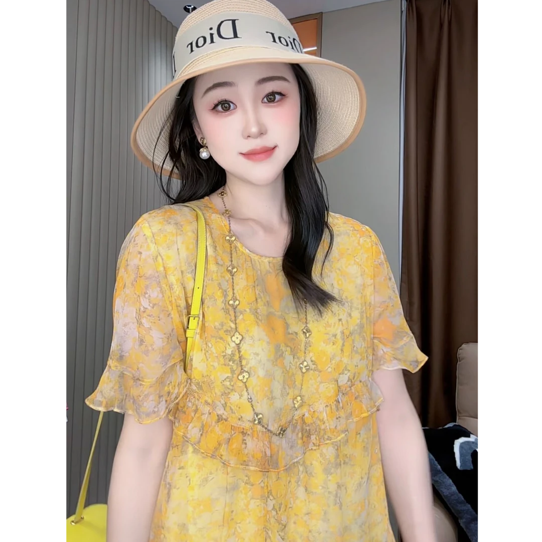 【深圳南油】【K106】100%真丝显瘦宽松时尚桑蚕丝女装连衣裙