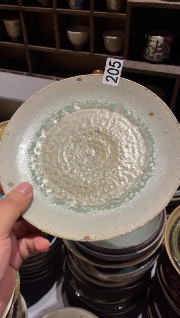 瓷片快****o205粗陶蓝色手工盘1个