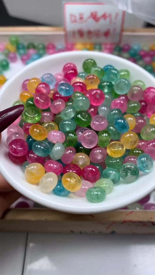 未镶嵌散珠碧玺D31 彩虹碧玺算盘5*8mm20个6.8元