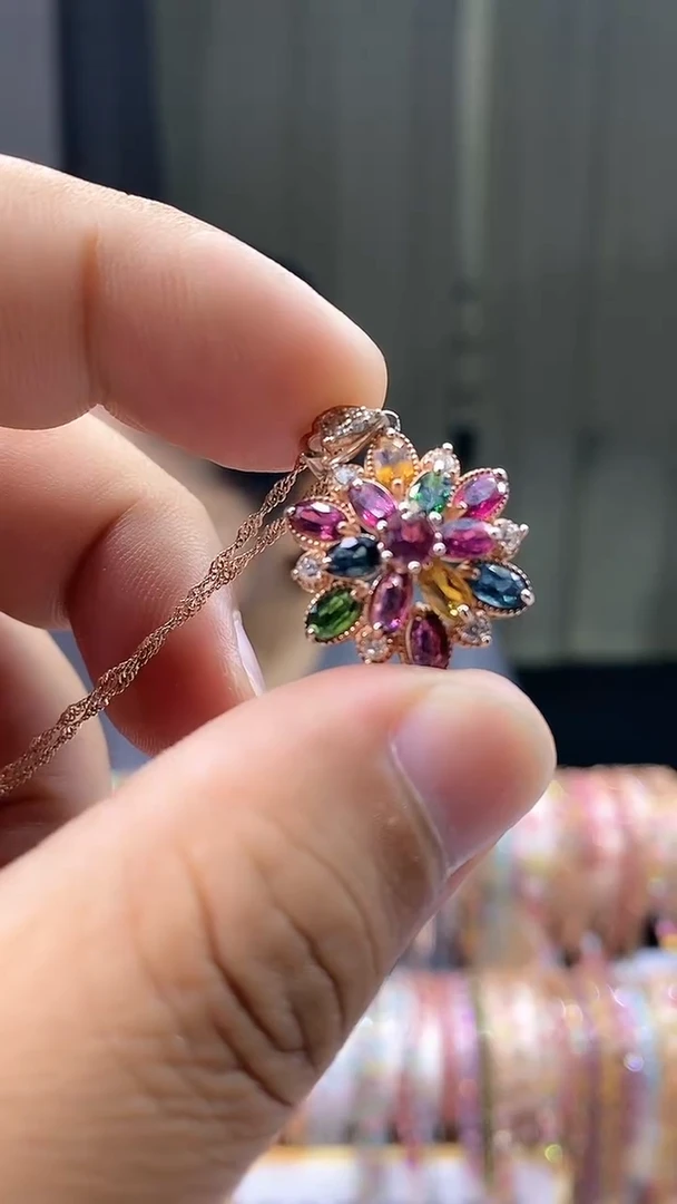 【闪购商品】碧玺吊坠银S925镶嵌4354354345345