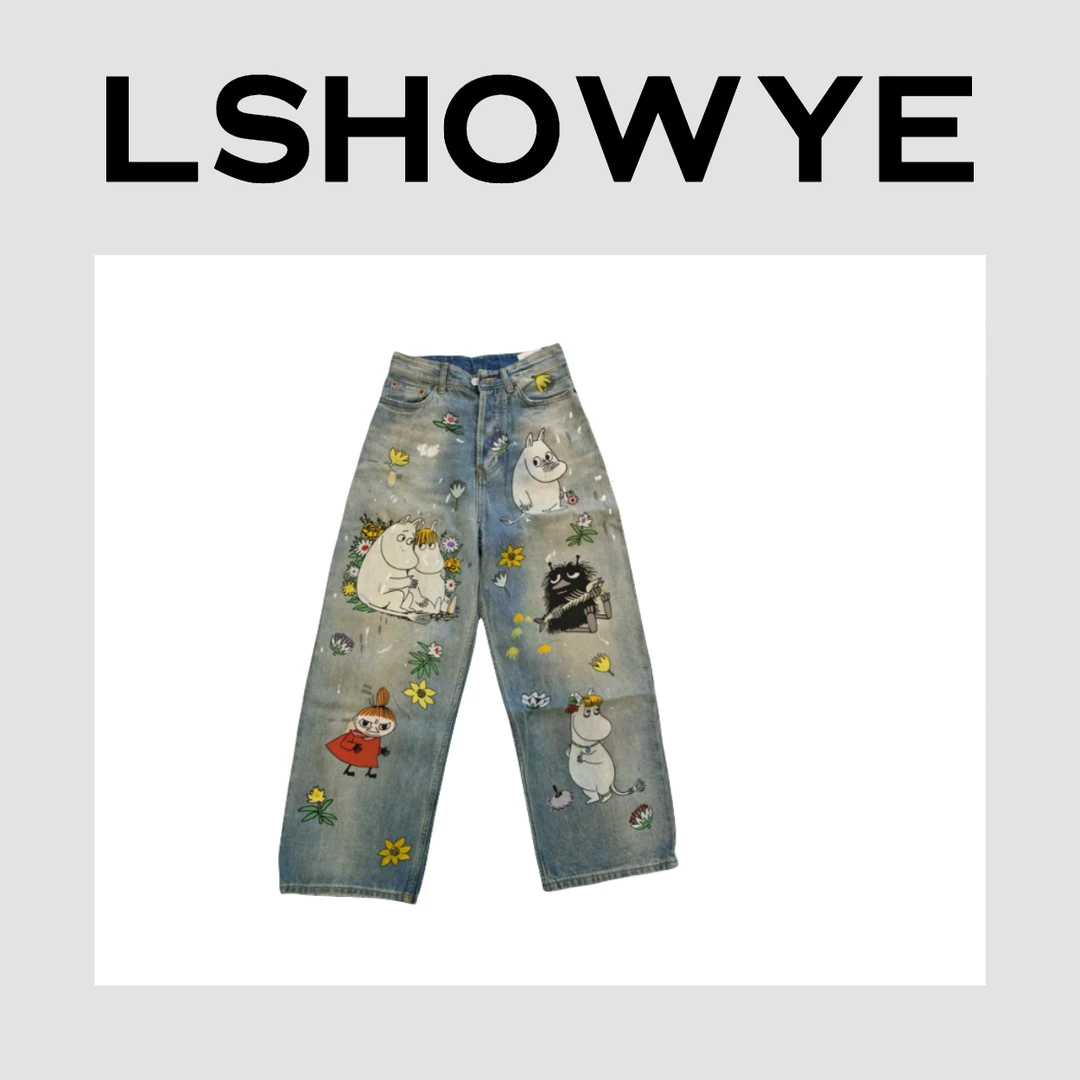 LSHOWYE｜河马印花牛仔阔腿长裤 TG07041