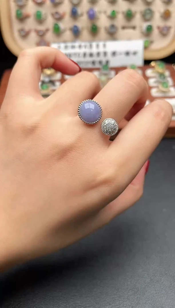 银S925镶嵌戒指翡翠一物一证一礼盒