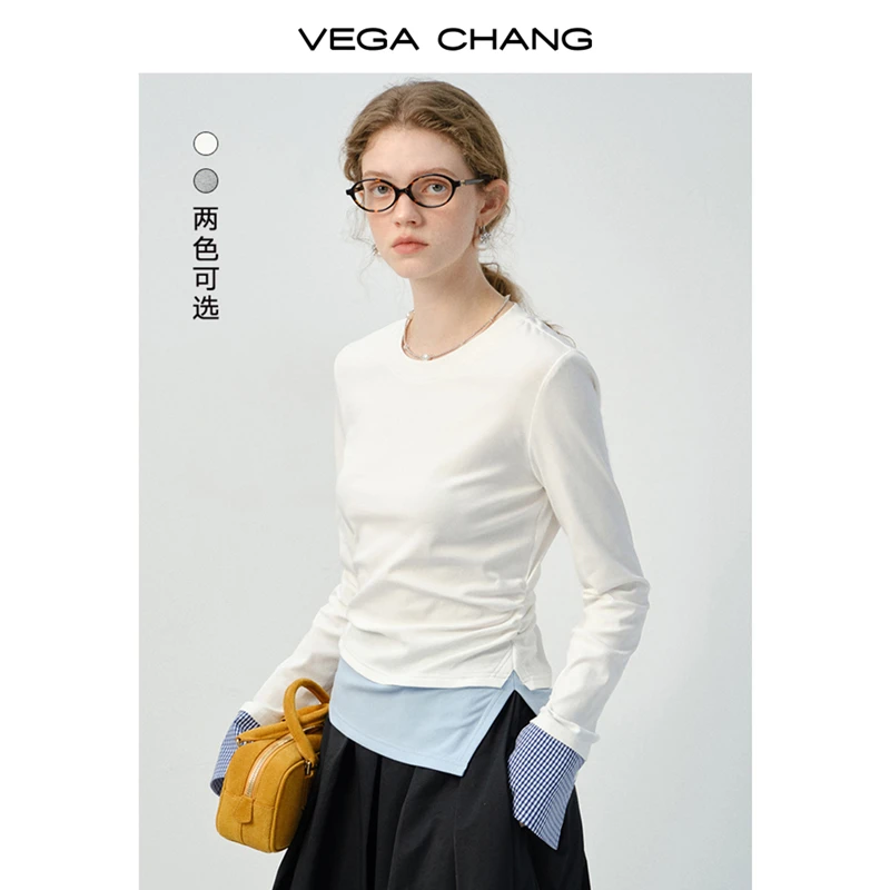 VEGA CHANGT恤女2025年新款秋修身型拼接设计高级欧若风上新上衣
