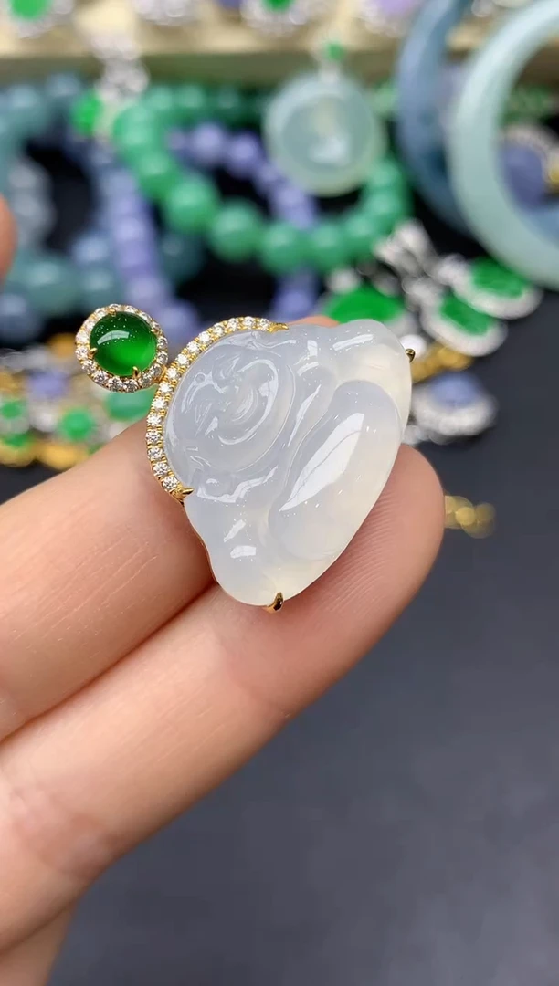 颈饰18K金镶嵌翡翠233-雪姐翡翠天天见