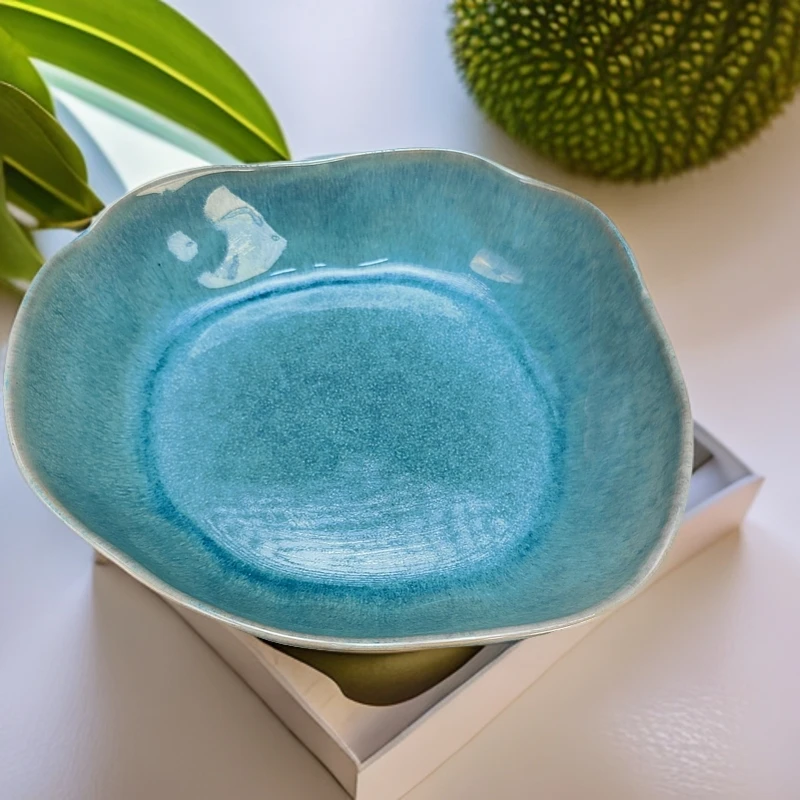 陶瓷盘家用蓝色8英寸异形创意深盘精美窑变釉下彩健康流油设计